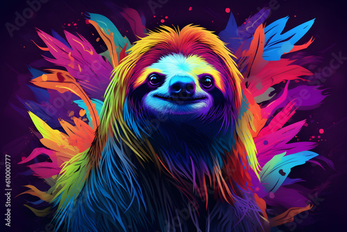 Vibrant Colorful Sloth- Creativity Concept - Generative AI
