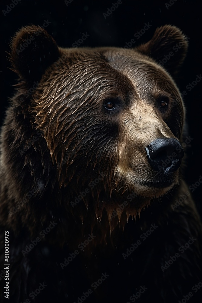 Brown bear close up portrait, Generative AI
