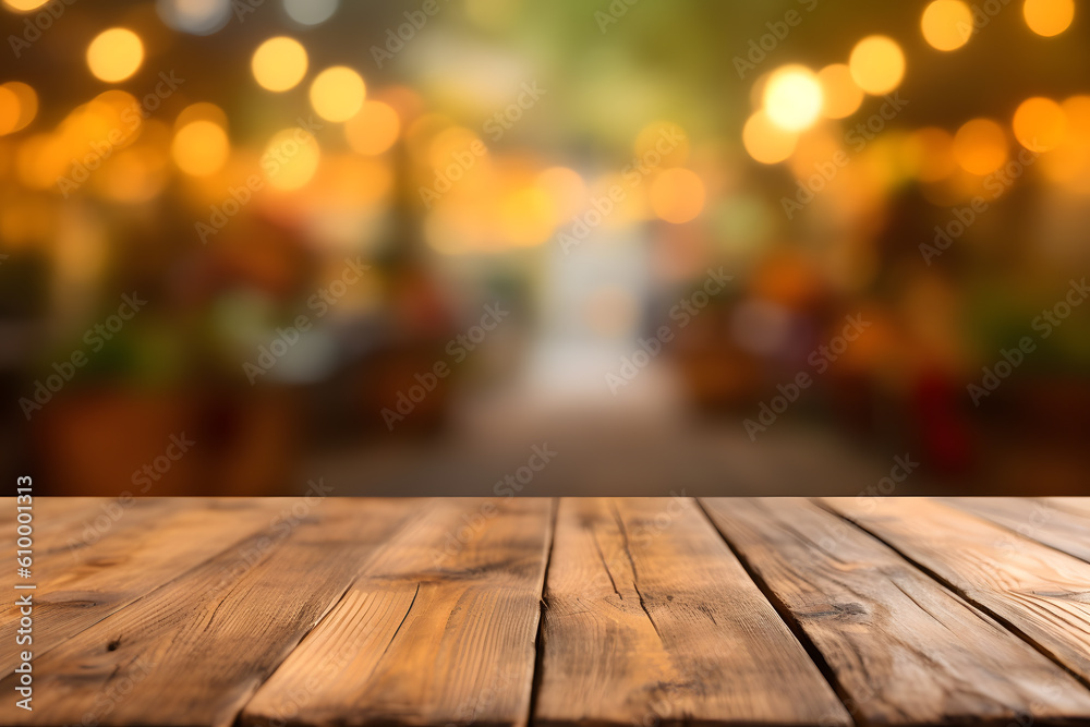 Rustic Wooden Tabletop with Blurred Background - Generative AI Rustic Wooden Tabletop with Blurred Background - Generative AI