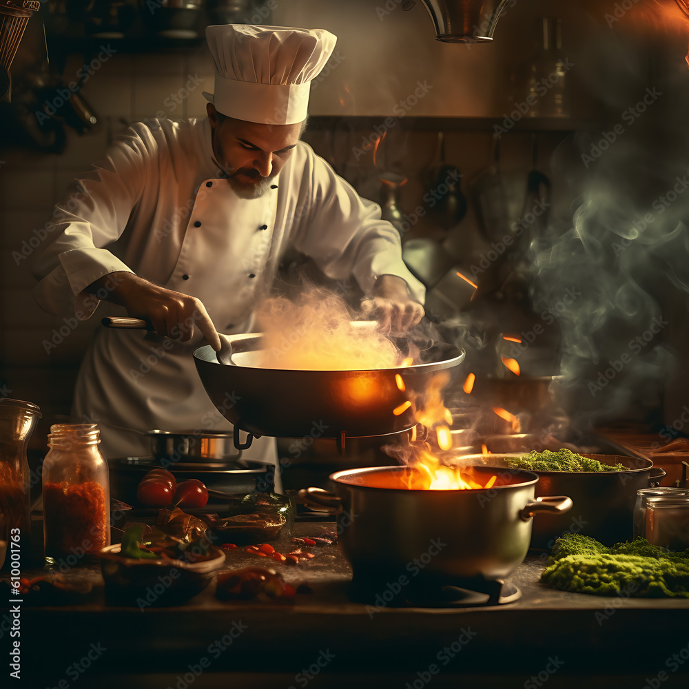 chef cooking in the kitchen. Generated with AI chef cooking in the kitchen. Generated with AI