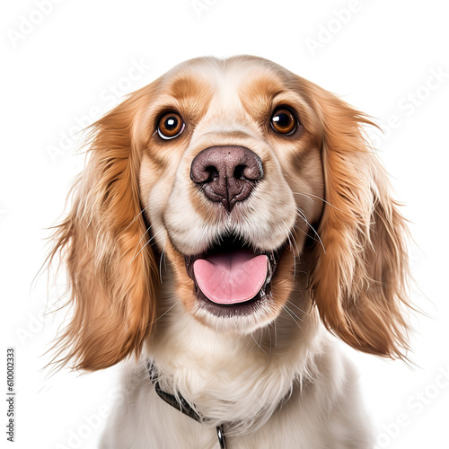 Realistic photo of young cocker spaniel face smiling. Dog animal cockers. Generative AI photo