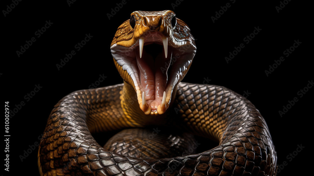  a large snake with its mouth open and its tongue out.  generative ai - obrazy, fototapety, plakaty 