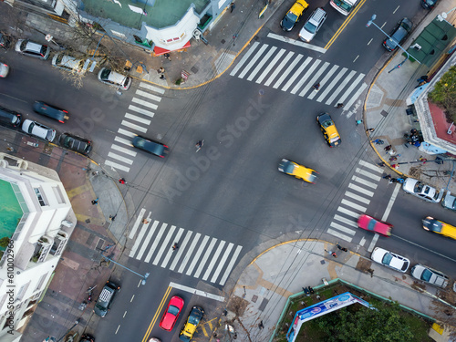 Street intersection in Buenos Aires, Argentina. Drone photography.