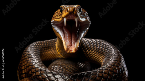  a large snake with its mouth open and its tongue out.  generative ai photo