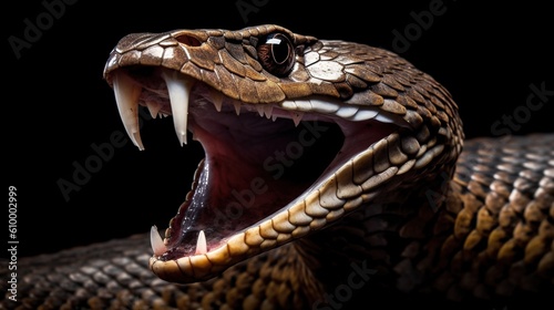  a close up of a snake with its mouth wide open.  generative ai
