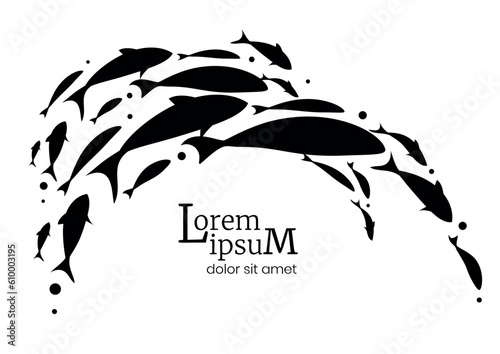 Jumping fish black design. Jumping school of fish. Logo template.