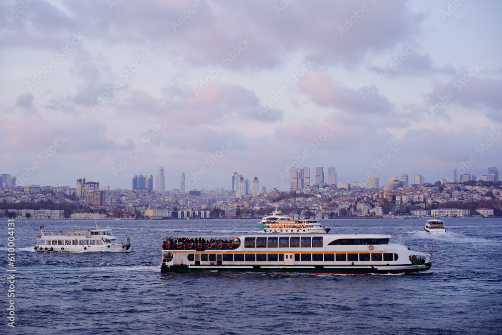 Travel by Turkey. Istanbul Ferryboat. Concept of transportation and traveling.