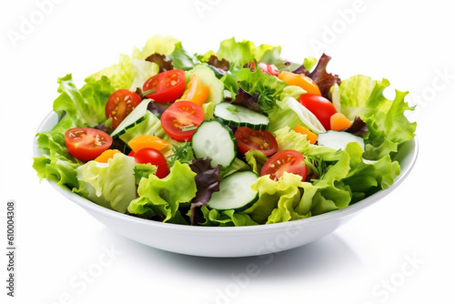 lunch food healthy green fresh vegetarian lettuce salad tomato vegetable. Generative AI.