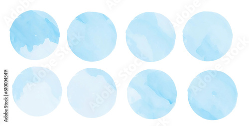Watercolor circles collection in bright rainbow colors colors. Watercolor stains set isolated on white background. Design elements.