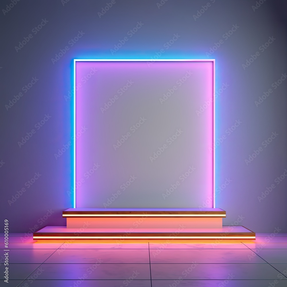 Shopping store elegant product display, premium product podium stand. Showcase made of sleek acrylic glass futuristic material. Neon colored. Minimal interactive technology design. Generated AI. Shopping store elegant product display, premium product podium stand. Showcase made of sleek acrylic glass futuristic material. Neon colored. Minimal interactive technology design. Generated AI.