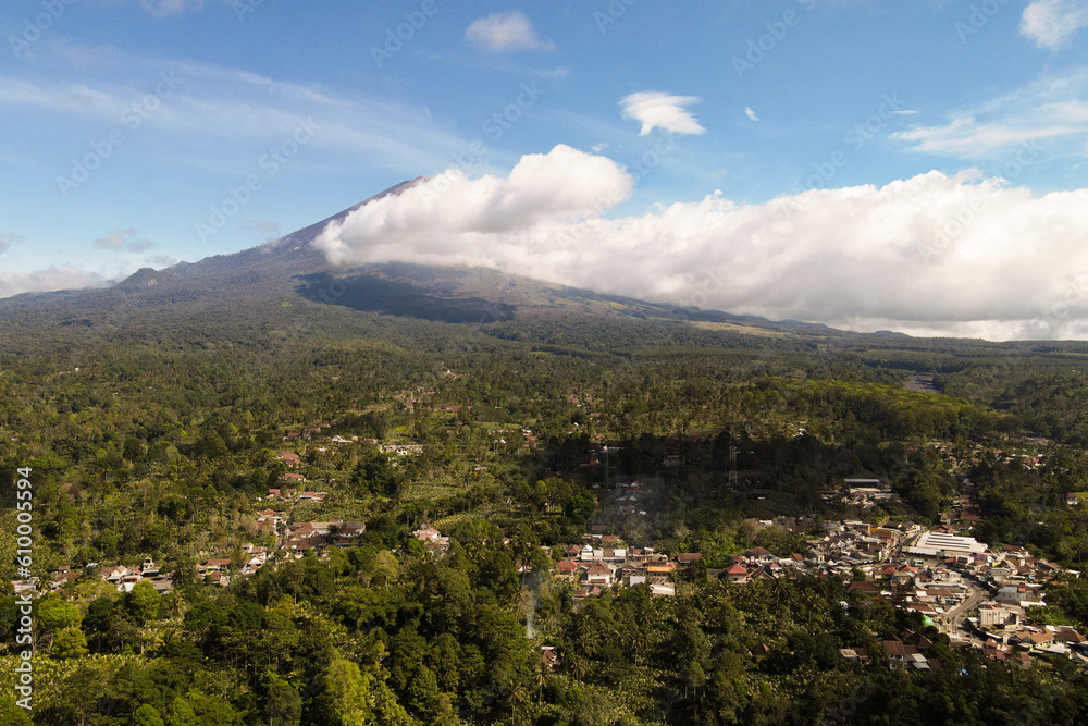 Aerial drone view of Mount Semeru at Lumajang, Indonesia