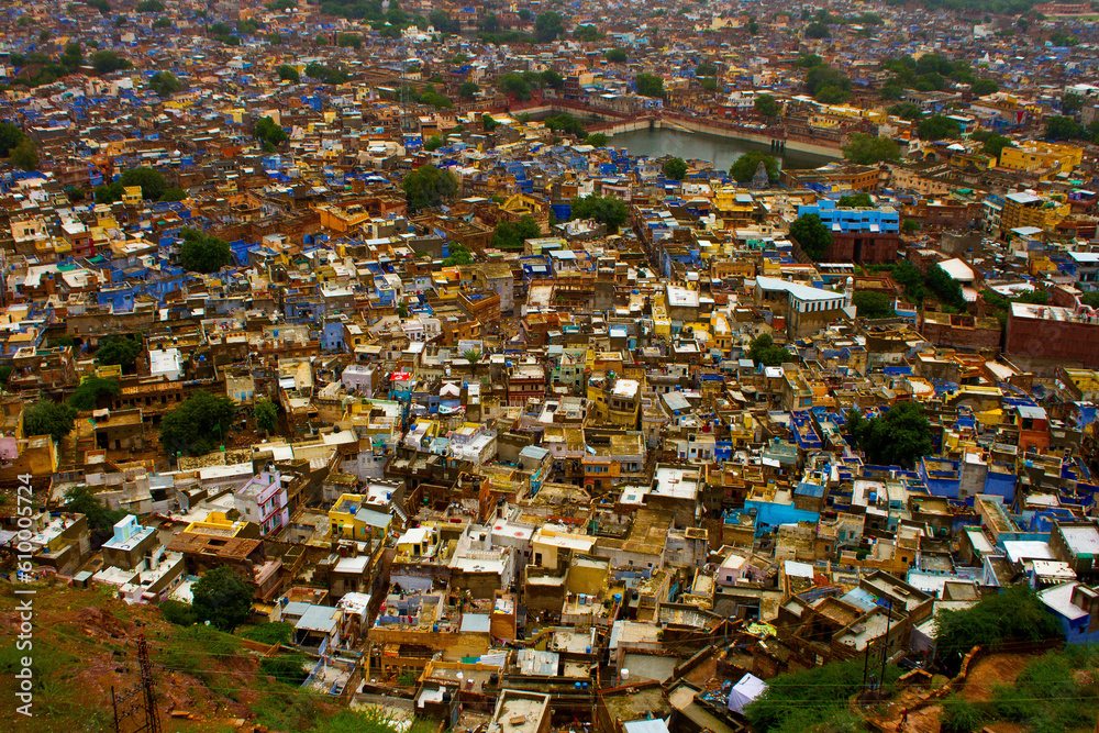 Aerial view of blue city, Jodhpur, Rajasthan, India