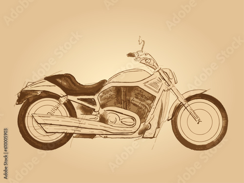 Dibujo motocicleta retro custom v-twin bicilindrica estilo boceto