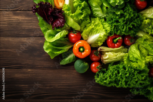 vegetable vegetarian green ingredient fresh dark diet food healthy salad background. Generative AI.