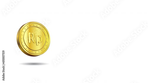 Video Animation Template of Gold 3D Coin with Rupiah Currency Symbol with White Background and Text Space.