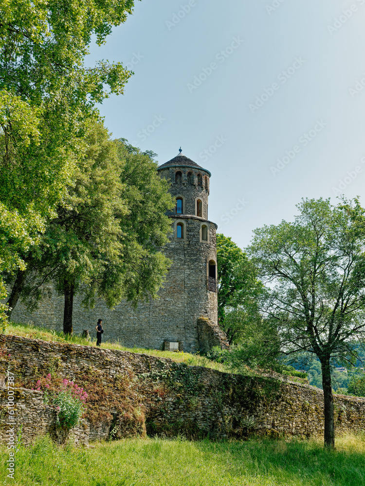 Tower and remains of ramparts above Cremieu, France