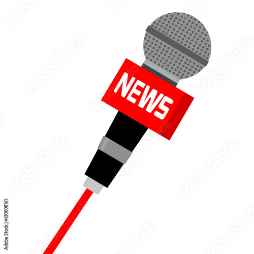 Microphone, broadcasting, news maker. Vector illustration Realistic TV news microphone on white background eps10
