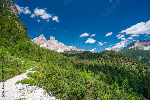 Hiking route in the Italian Dolomites.