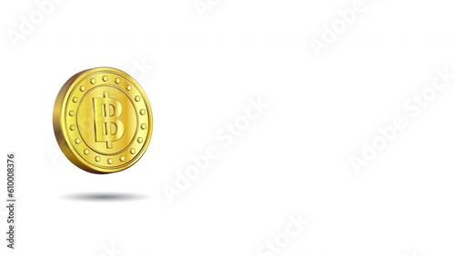 Video Animation Template of Gold 3D Coin with Bath Thailand Currency Symbol with White Background and Text Space. The video format makes it easy to use in presentations, social media posts, or website