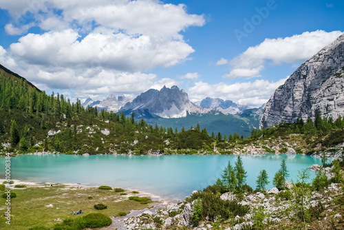 Fototapeta Naklejka Na Ścianę i Meble -  High altitude, beautiful lake in the Italian Dolomites.