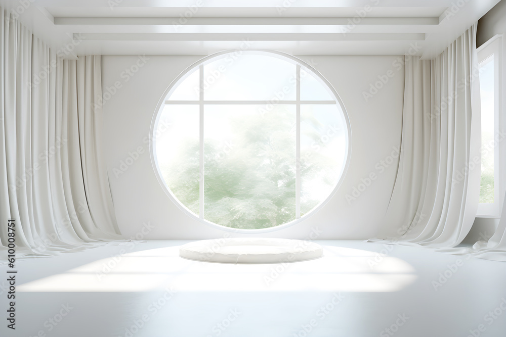 Modern interior clean white room with glass windows. Generative AI Modern interior clean white room with glass windows. Generative AI