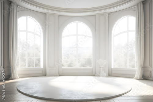 Modern interior clean white room with glass windows. Generative AI