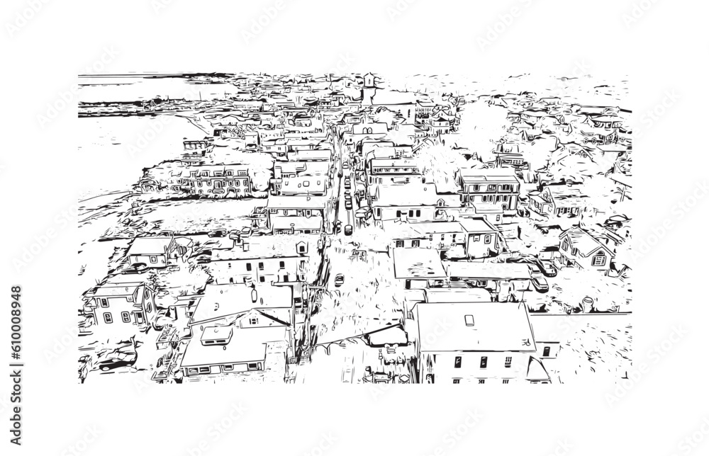 Building view with landmark of Provincetown is the town in Massachusetts. Hand drawn sketch illustration in vector. Building view with landmark of Provincetown is the town in Massachusetts. Hand drawn sketch illustration in vector.