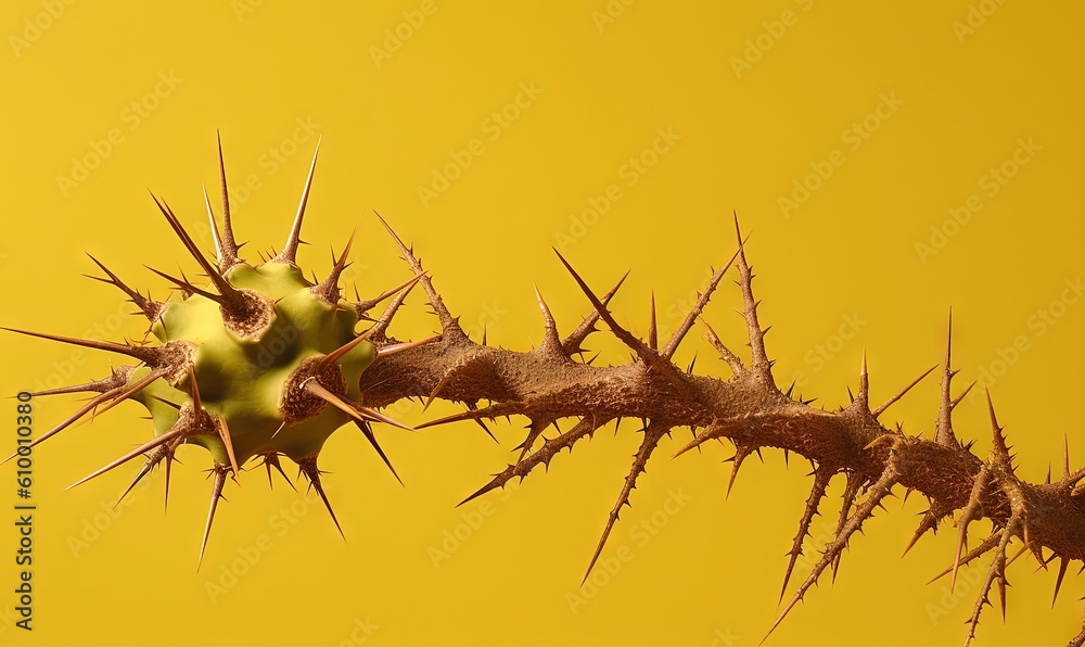  a close up of a cactus plant against a yellow background with a yellow sky in the background of the image is a cactus.  generative ai
