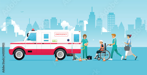 The emergency team provides first aid to the injured before transporting them to the hospital.
