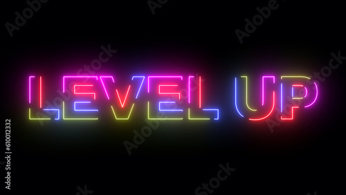 Level up colored text. Laser vintage effect. Infinite loopable 4K animation