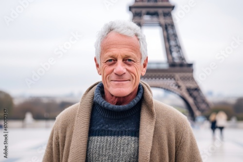 Portrait of senior man in front of Eiffel tower in Paris