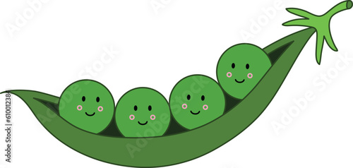 Cute Four Peas in a Pod Clipart Graphic - Color