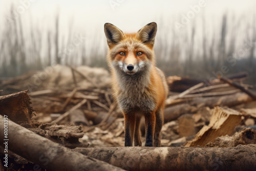 fox in a ruined forest environment