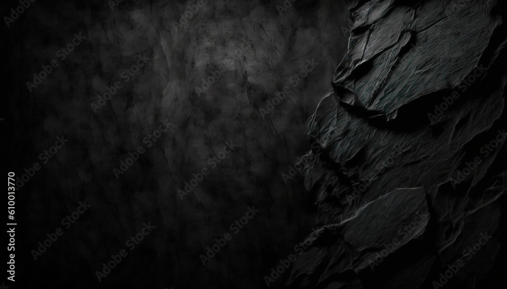 Abstract Black Stone Wall Background with Rough Texture - ai generated Generative AI