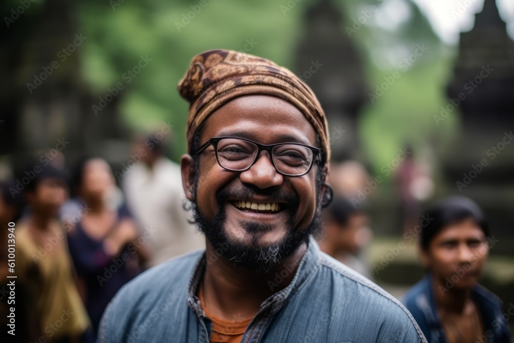 Portrait of a smiling Indian man wearing glasses and a turban on his head. Portrait of a smiling Indian man wearing glasses and a turban on his head.