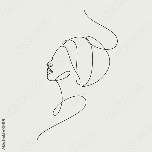 Obraz na płótnie Afro american woman in a modern abstract minimalist one line style. Continuous black line simple drawing. Minimalist face female line art logo w salonie