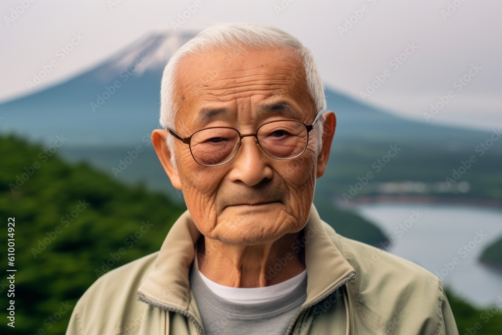Portrait of senior asian man wearing eyeglasses with mountain Fuji background Portrait of senior asian man wearing eyeglasses with mountain Fuji background