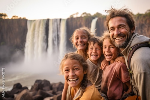 Happy family at Iguazu Falls in Argentina, South America