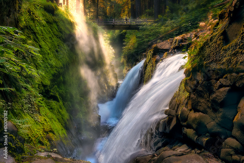 Sunset at beautiful Sol Duc falls in Olympic National Park  Port Angeles  Washington  USA