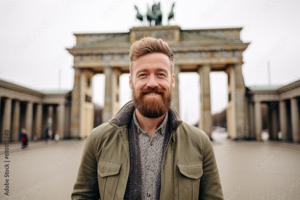 Handsome bearded man in front of Brandenburg Gate in Berlin Handsome bearded man in front of Brandenburg Gate in Berlin
