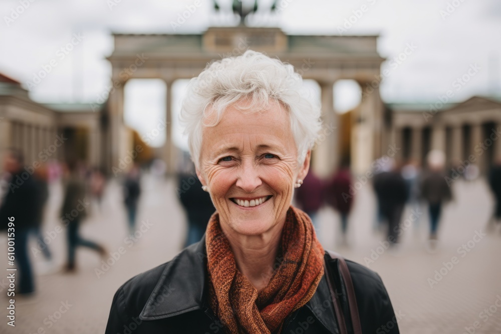 Portrait of smiling senior woman in front of the Berliner Dom