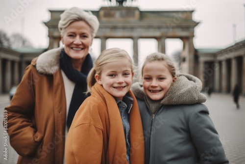 Grandmother with her grandchildren in the old town of Berlin, Germany