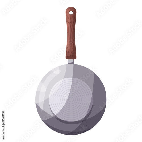 a frying pan with a wooden handle