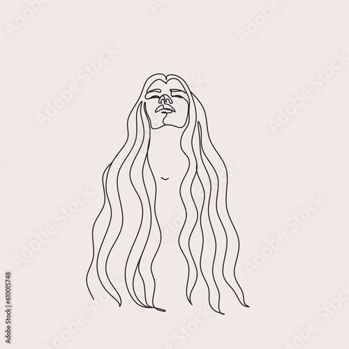 Continuous line art or One Line Drawing of a woman stretching arms is relaxing picture vector illustration