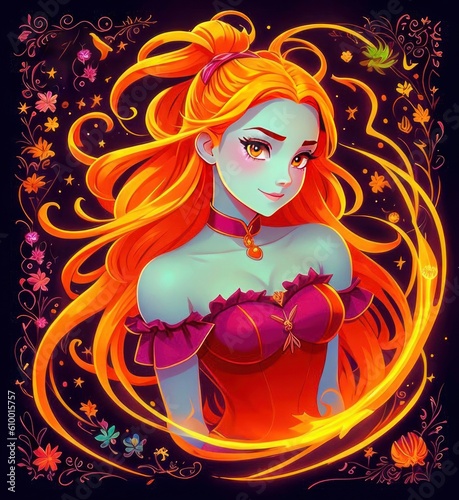 A girl with long red hair and a fiery body  fantasy art  Generative AI Art Illustration 02