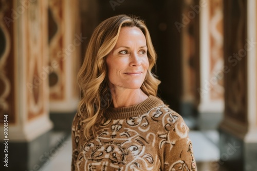Portrait of a middle-aged woman in a beige sweater.