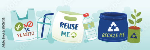 Stop Single Use Plastic, International, Plastic Bag Free Day, Objects, Vector, Illustration