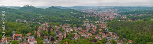 Drone panorama of thuringian city Eisenach with Wartburg castle during daytime photo