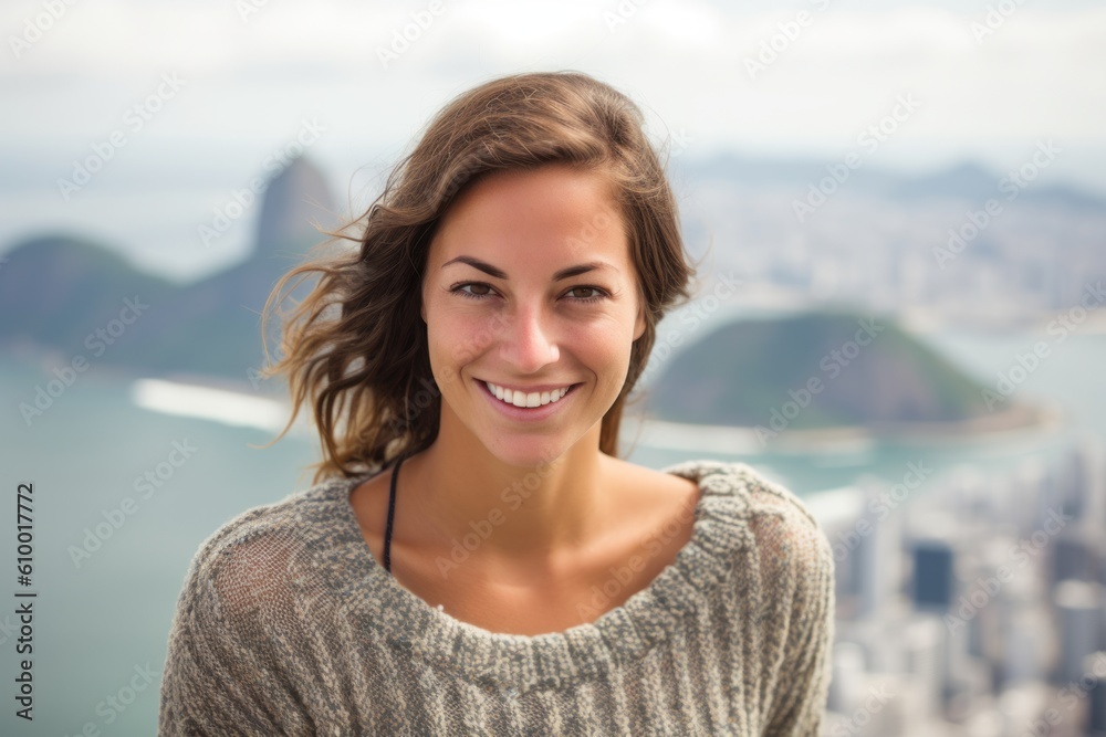 Portrait of a beautiful young woman smiling at the camera in Rio de Janeiro, Brazil