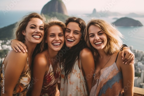 Group of friends having fun on a rooftop in Rio de Janeiro, Brazil